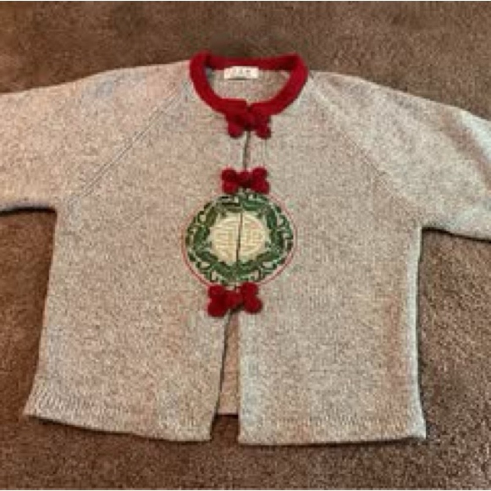 Asian embroidered vintage wool cardigan with frog toggles
